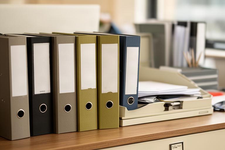 Arbeitsplatz in einem Schweizer Unternehmen mit Aktenordnern und vertraulichen Dokumenten