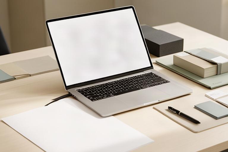 Laptop mit geöffneter E-Mail-Anfrage neben Papier und Schreibmaterial in einem Büro