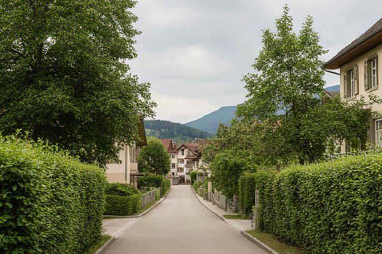 Ruhige Strasse am Waldhofweg in Suhr im Kanton Aargau mit grüner Umgebung